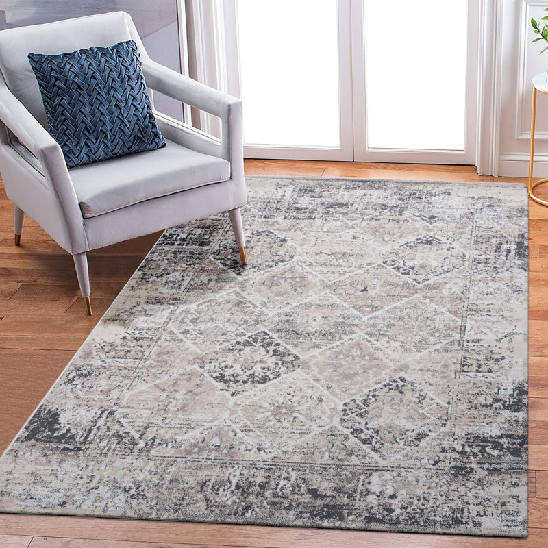 Tapis crème / anthracite / traditionnel de la collection Payas 6X9, Rectangle 6 pi 7 po x 7 pi 9 po