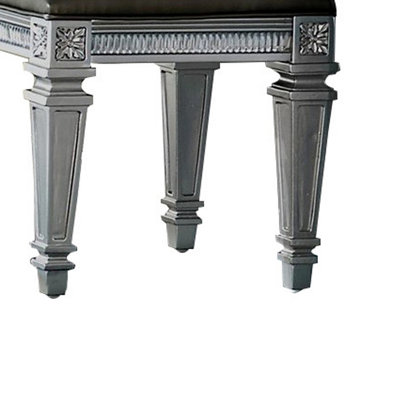 Ghita Gray Solid Wood Vanity Stool with Leatherette Seat