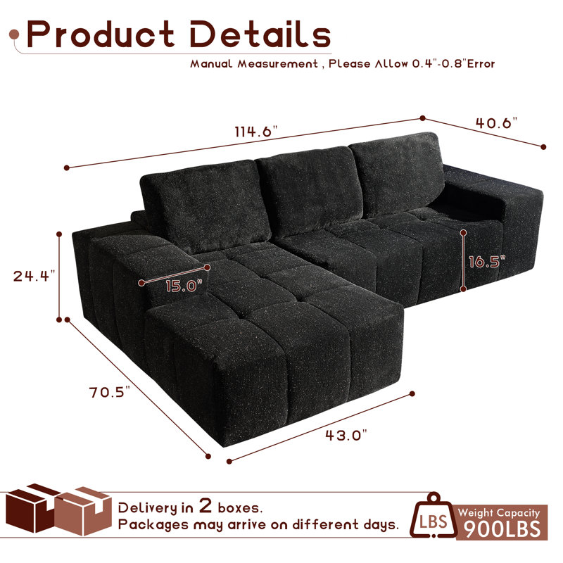 Canapé modulaire rembourré en forme de L Alcala, Polyester gris