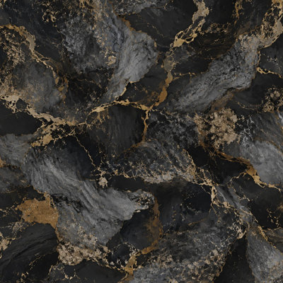 Papier peint auto-adhésif à motif de peler et coller abstrait noir gris marbré veines de luxe en pierre de contact pour armoires de cuisine de chambre à coucher 17,7 po x 118 po