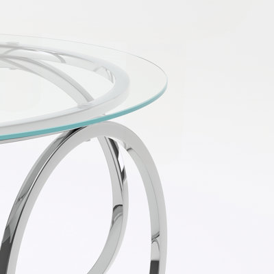 Table basse ronde moderne avec dessus en verre et structure métallique circulaire, table d'appoint contemporaine pour salon