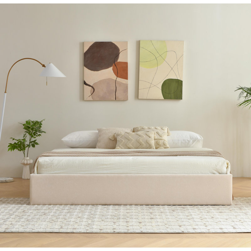 Lit plateforme avec rangement Aristedes, Très grand, Beige