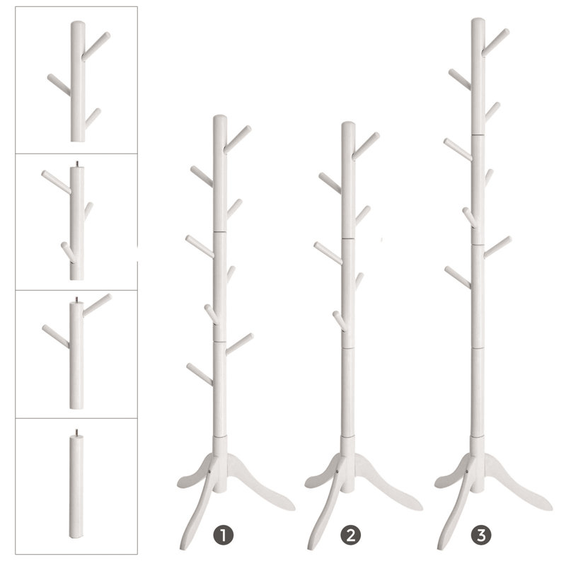 Solid Wood Freestanding 8 - Hook Coat Rack
