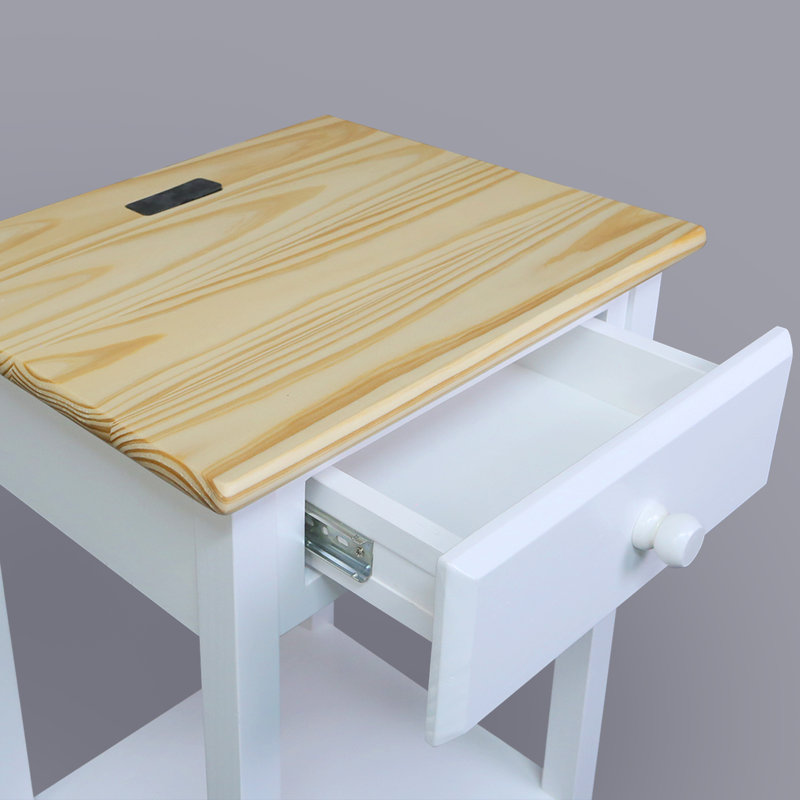 17.5'' W Solid Wood Nightstand, White/Natural