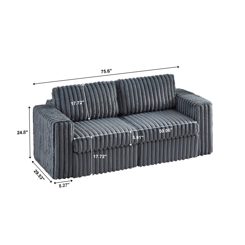 Canapé modulaire 2 places 2 places, Fausse fourrure grise