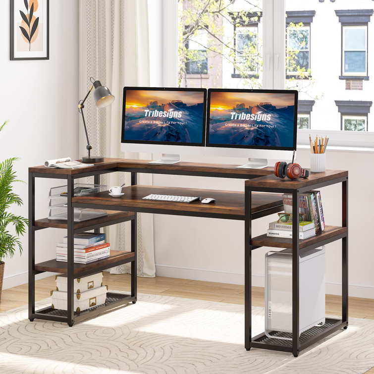 17 Stories Computer Desk with Storage Shelves & Reviews