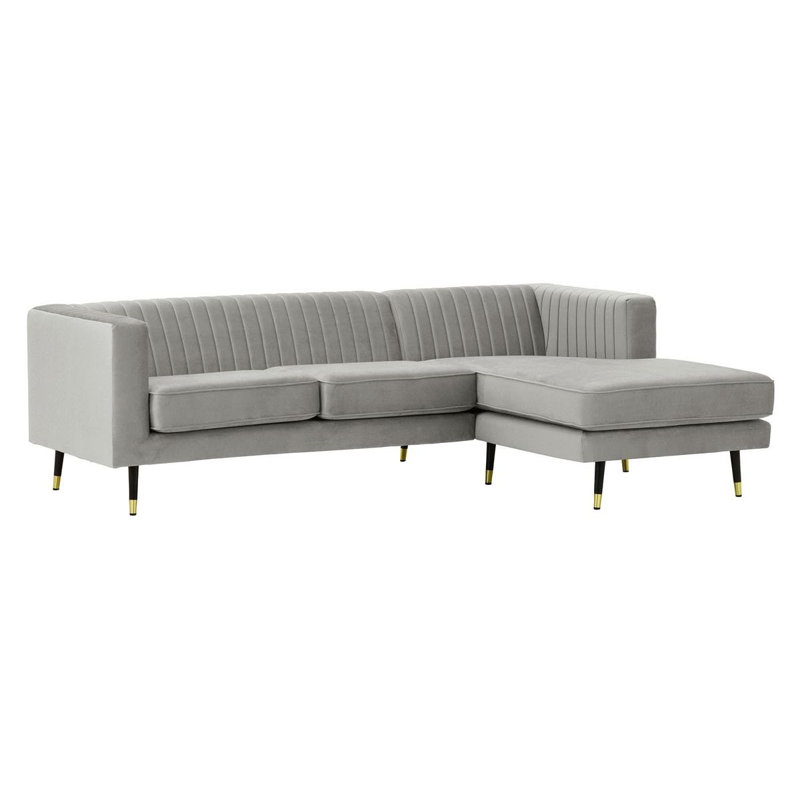 Monaville 4 Seater Velvet Sofa & Chaise, Grey, Right Hand Facing