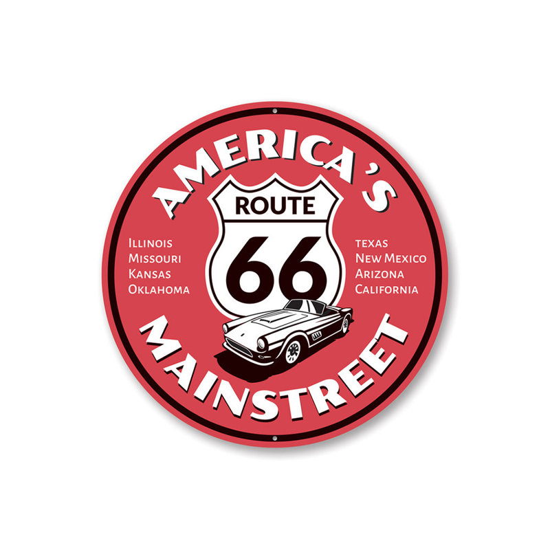 Plaque en aluminium America's Mainstreet Route 66, H 12 po x l 12 po x P 0,04 po