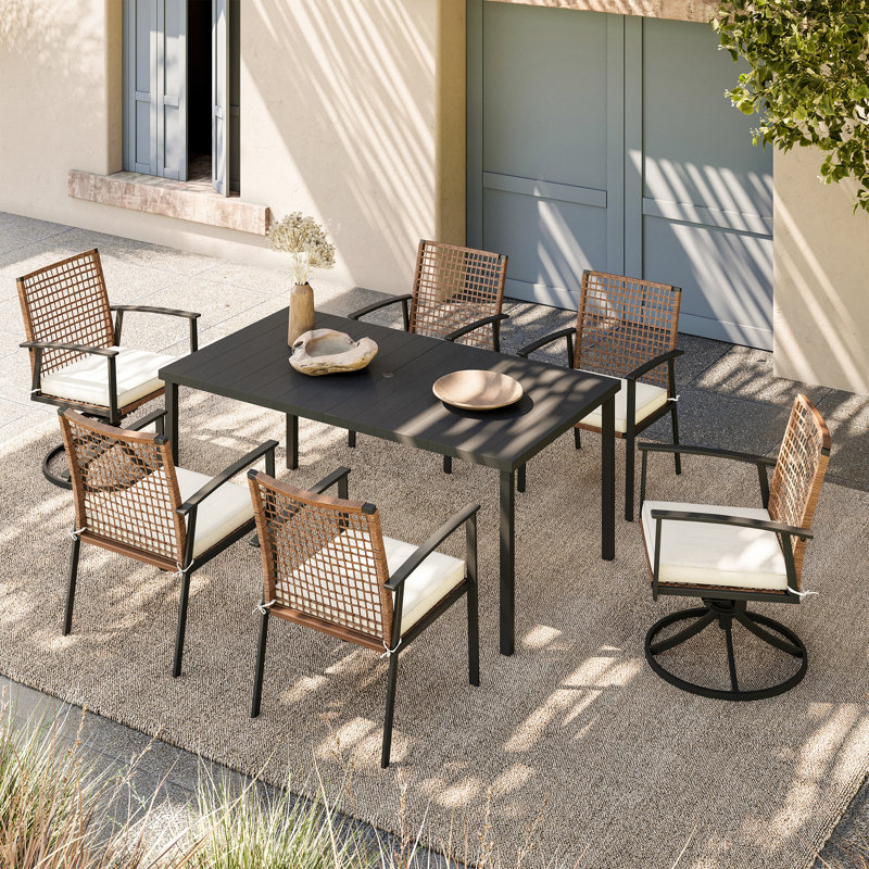 6-Person PE Wicker Patio Dining Set with Swivel Chairs 