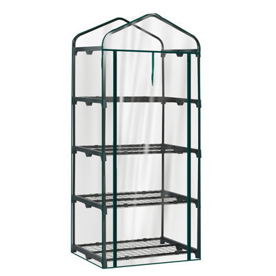 4-Tier Mini Greenhouse With PE Cover & Roll-Up Zipper Door
