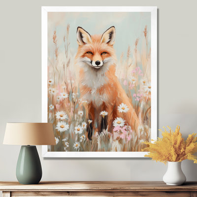 Daisy Meadow Watch - Reproduction d'art sur toile encadrée avec un renard