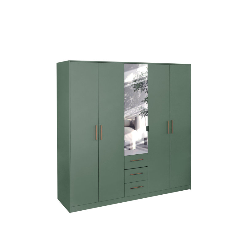 Pamel 5 Door Manufactured Wood Wardrobe, Green