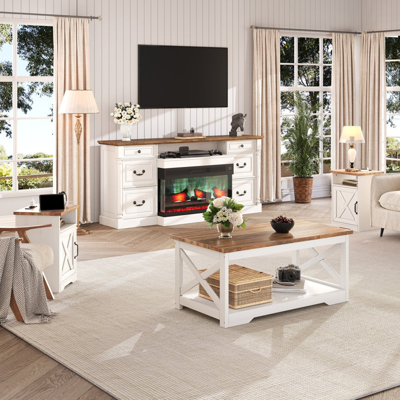 Ensemble de table de salon 5 pièces Chiara, Bois de chêne / blanc