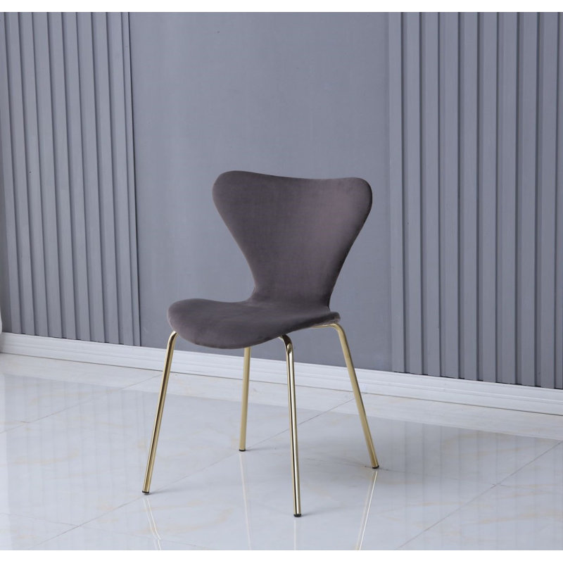 2 Jan Velvet Upholstered Dining Chair with Gold Metal Legs, Grey