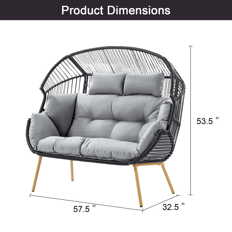 Baja 2 - Person PE Wicker Egg Chair with Cushions, Gray, Gray
