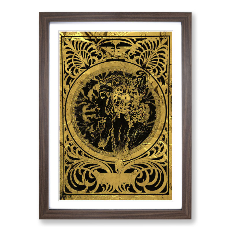 Gold by Zantine by Alphonse Mucha - Picture Frame Graphic Art, 65cm H x 48cm W x 2cm D, Walnut Framed