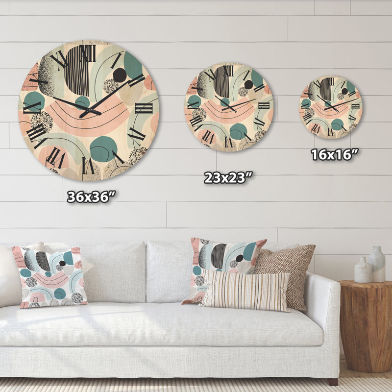 Collage d'art coloré aux couleurs pastel - Horloge murale moderne en bois, Grand