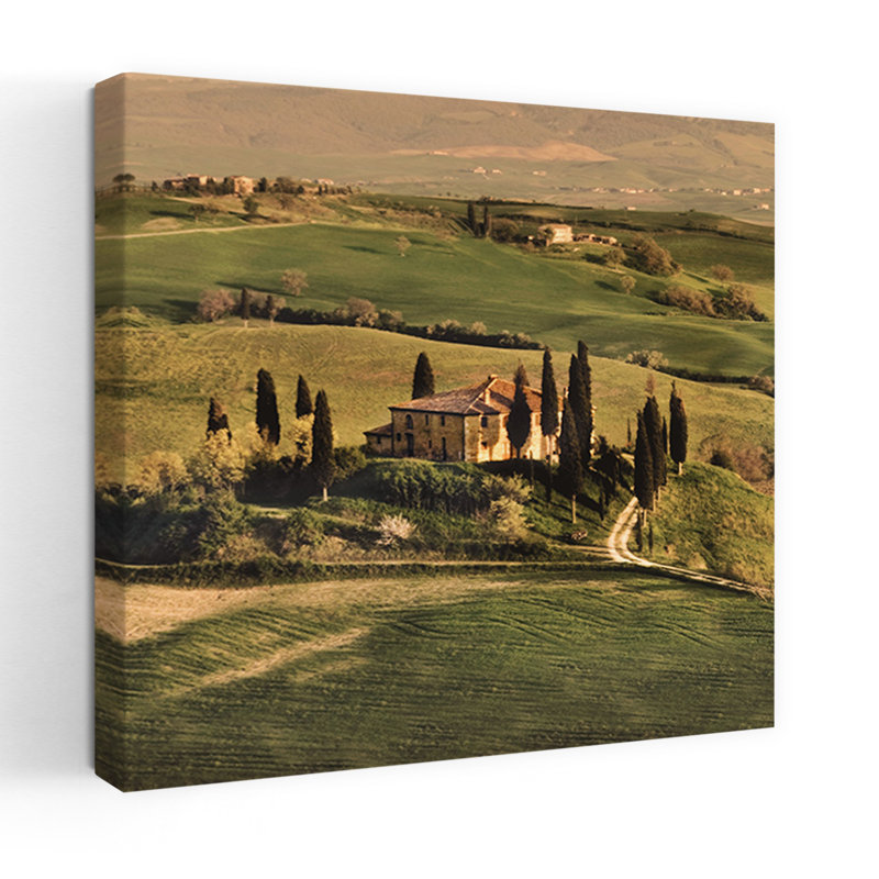 Villa toscane abstraite, art contemporain, paysage, H 18 po x l 18 po
