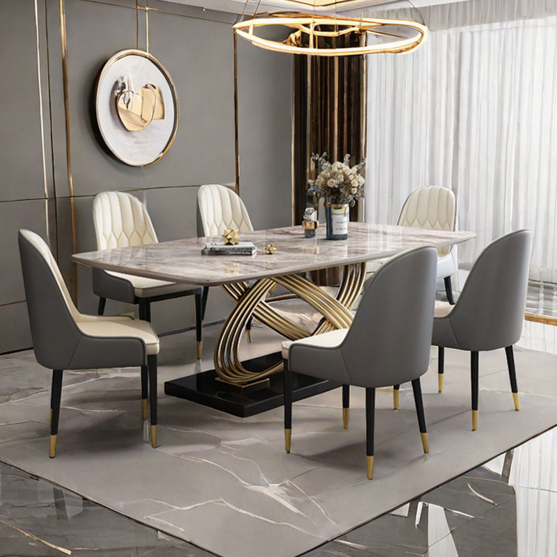 Nordic style luxury rectangular dining table sets, 29.5"H x 70.9"L x 35.4"W