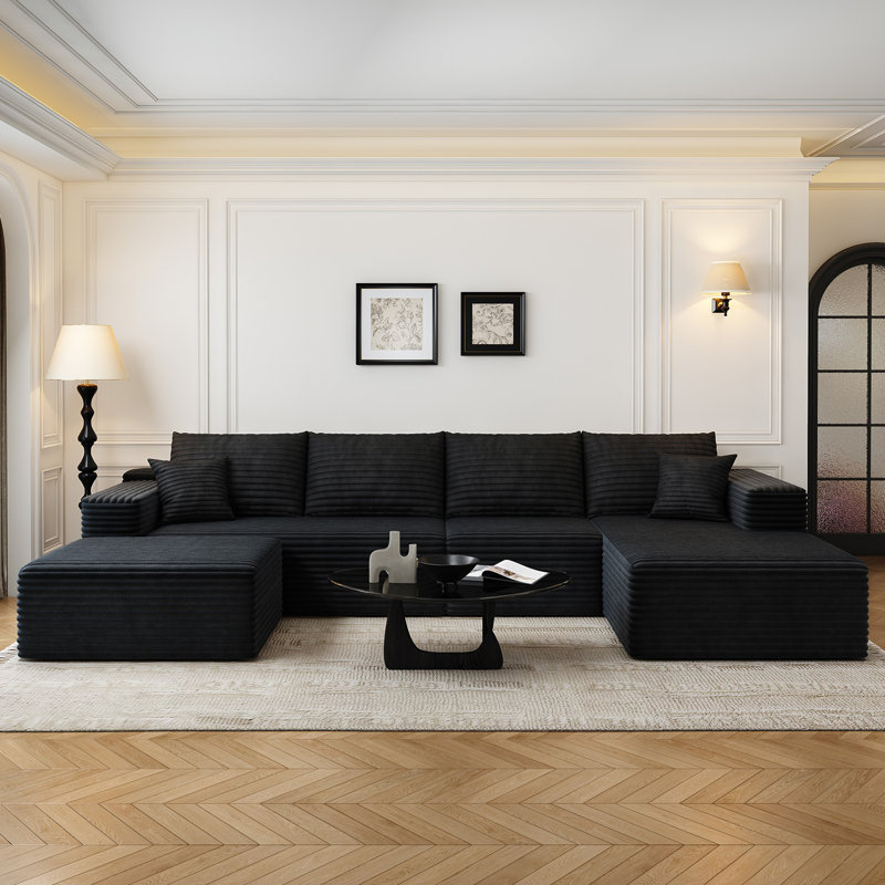 135.4"Cloud Modular Sectional Couch with 1 Ottoman,Modern Minimalist Upholstered Couches, Comfort U Shaped Sofa for Living Room,Deep Seat Corner Couch,No Assembly Required