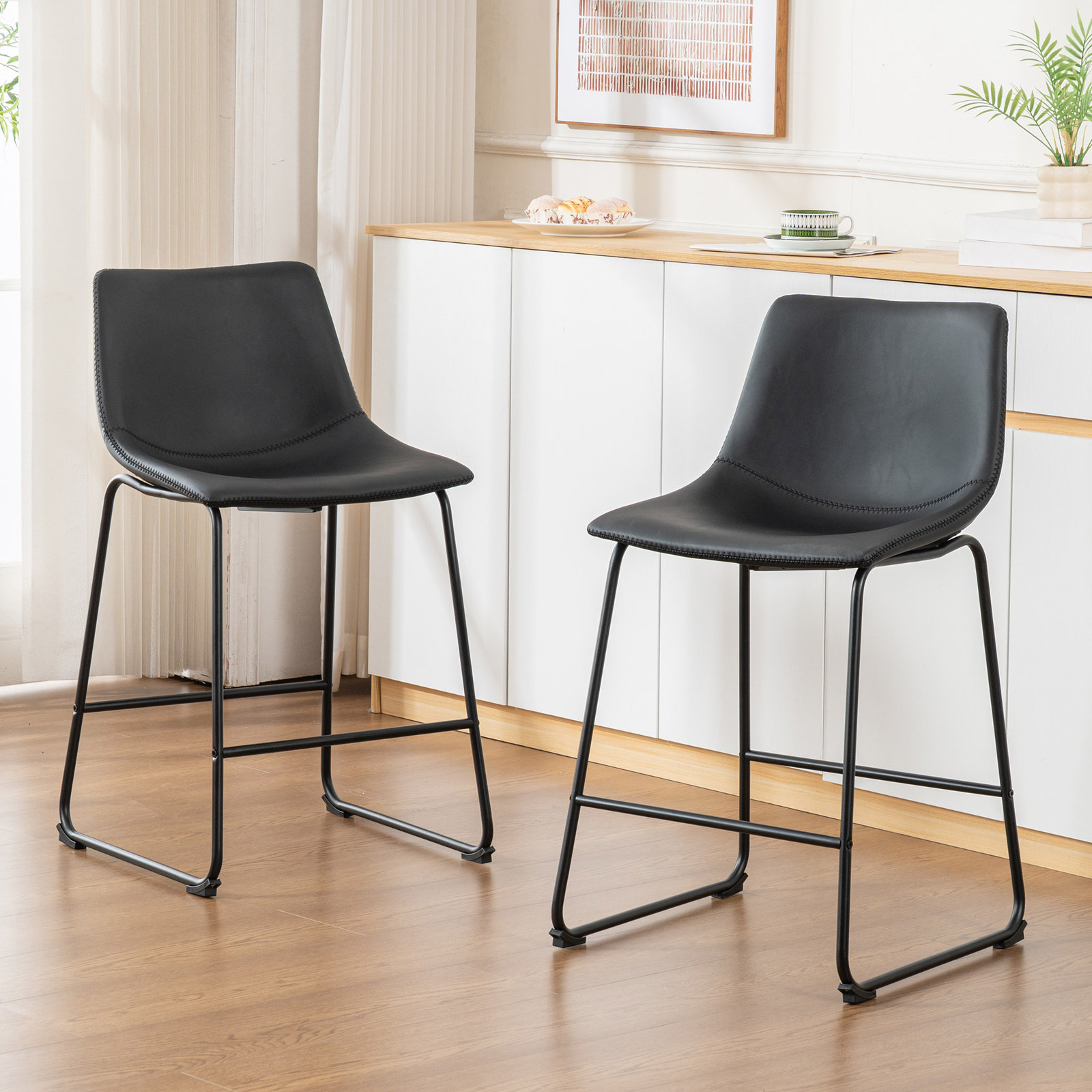 Anke Bar Stool, Black, Counter Stool (24” Seat Height)
