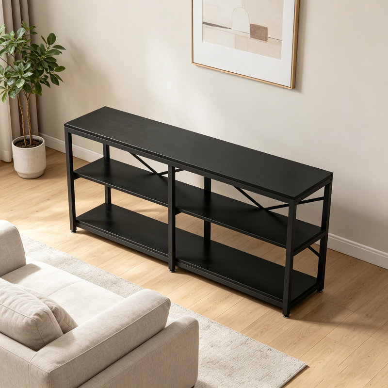 Console 70,9 "à 3 niveaux avec tablettes de rangement, vestibule et canapé