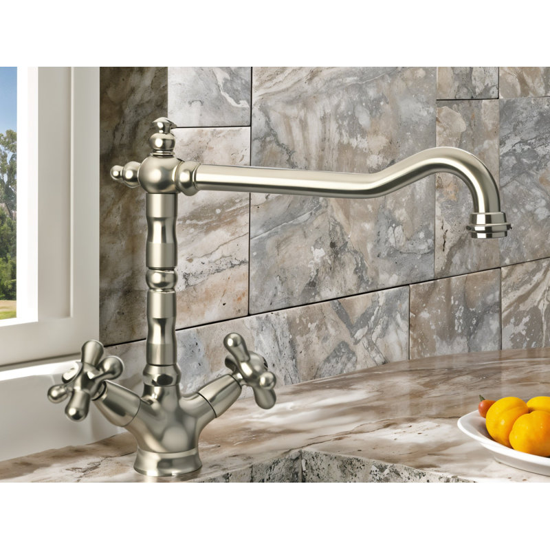 Baroc Twin Lever Monobloc Tap, Brushed Nickel