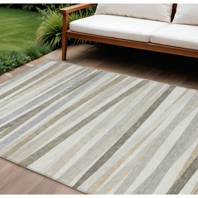 Tapis intérieur lavable rayé ivoire 8 pi x 10 pi