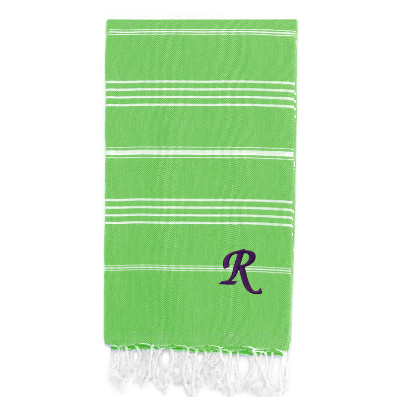 Serviette de plage 100% coton Pestemal Lucky, Vert clair / blanc, R