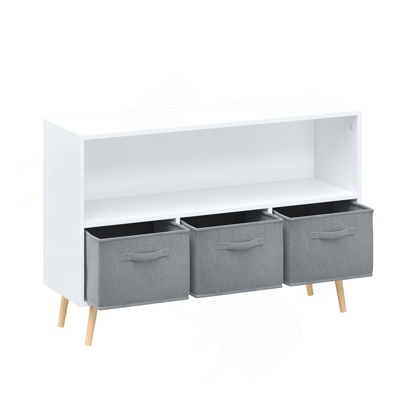 Modern Multi-Functional Bookshelf with Three-Compartment Cloth Drawers, Ideal for Organized and Stylish Home Storage., Gray