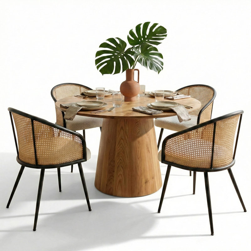 Clauda 4 - Person Dining Table Sets With 52'' Round Table & 4 Upholstered Boucle Armchairs
