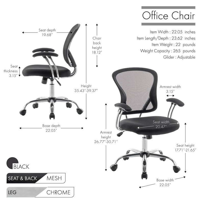 Dinuca Mesh Office Chair with Chrome Base, Black