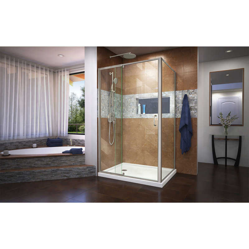 DreamLine Flex 36 in. D x 48 in. W x 74 3/4 in. H Semi-Frameless Shower Enclosure, White, Left
