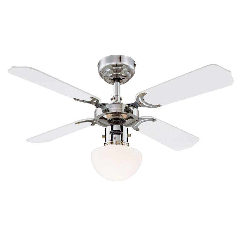 Daria 90cm Ceiling Fan with Light Kit, Chrome with White/Black Blades