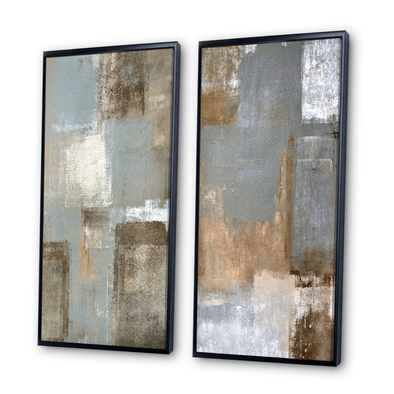 «Gray Meets Brown Abstract Art VI», ensemble de 2 peintures sur toiles, H 20 po x l 24 po x P 1 po, Cadre flottant noir