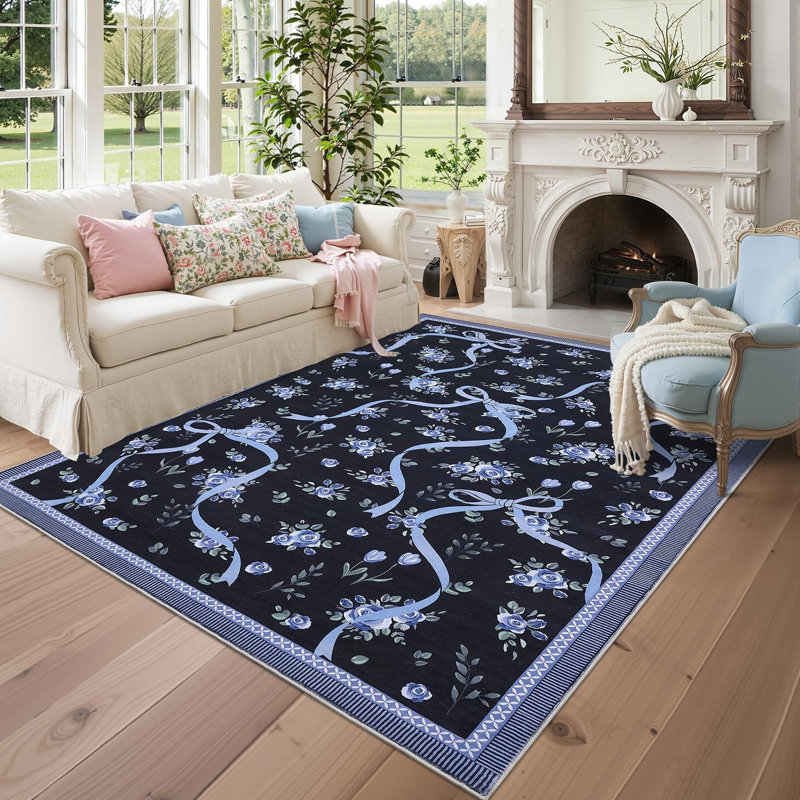 Tapis décoratif lavable, Rectangulaire 8 pi x 10 pi, Navy