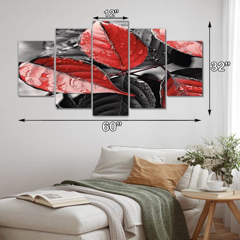 " Red Gray Leaves On Tree V " 5 - Pieces