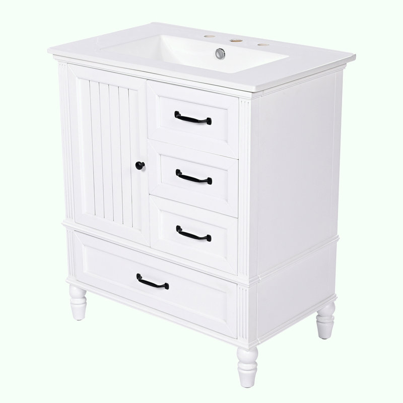 Meuble-lavabo 30 po avec lavabo, Blanc, Noir, noir, noir, noir