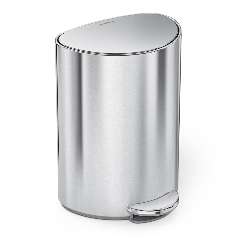 simplehuman 6 Liter / 1.6 Gallon Semi-Round Bathroom Step Trash Can, Brushed Stainless Steel