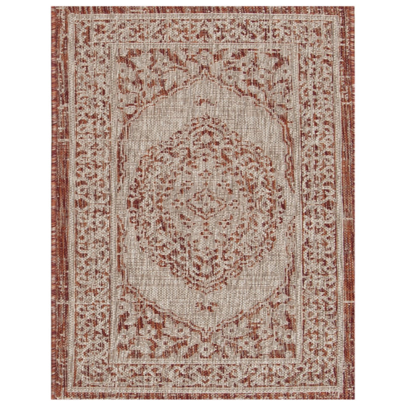 Auburn Beige/Terracotta Indoor/Outdoor Rug, Rectangle 61 x 109 cm