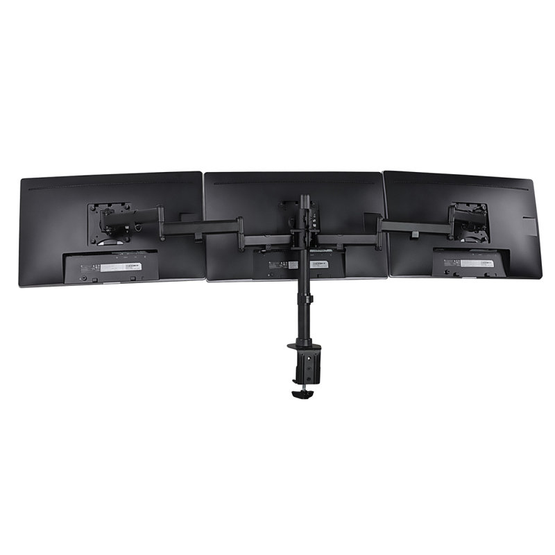 Black Adjustable Triple Monitor Desk Mount with Steel and Aluminum Arms