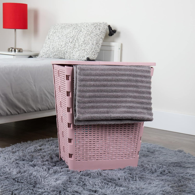 Panier à linge en plastique avec poignées, Rose