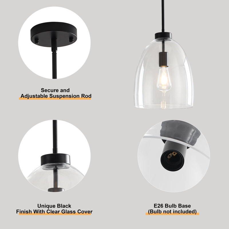 Single Light Clear Bell Glass Pendant Light with Adjustable Rod