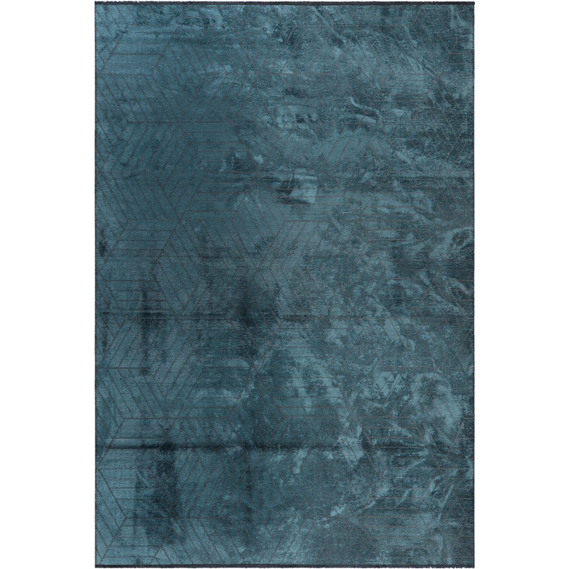 Rapture Geometric Flatweave/Machine Woven Acrylic/Cotton/Rayon Teal Blue Area Rug, Rectangle 7'10" x 9'10"