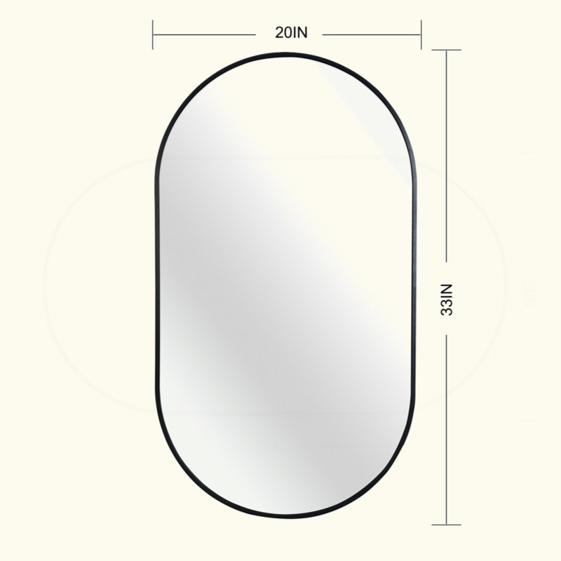 Miroir ovale en métal, 33 po x 20 po, Noir
