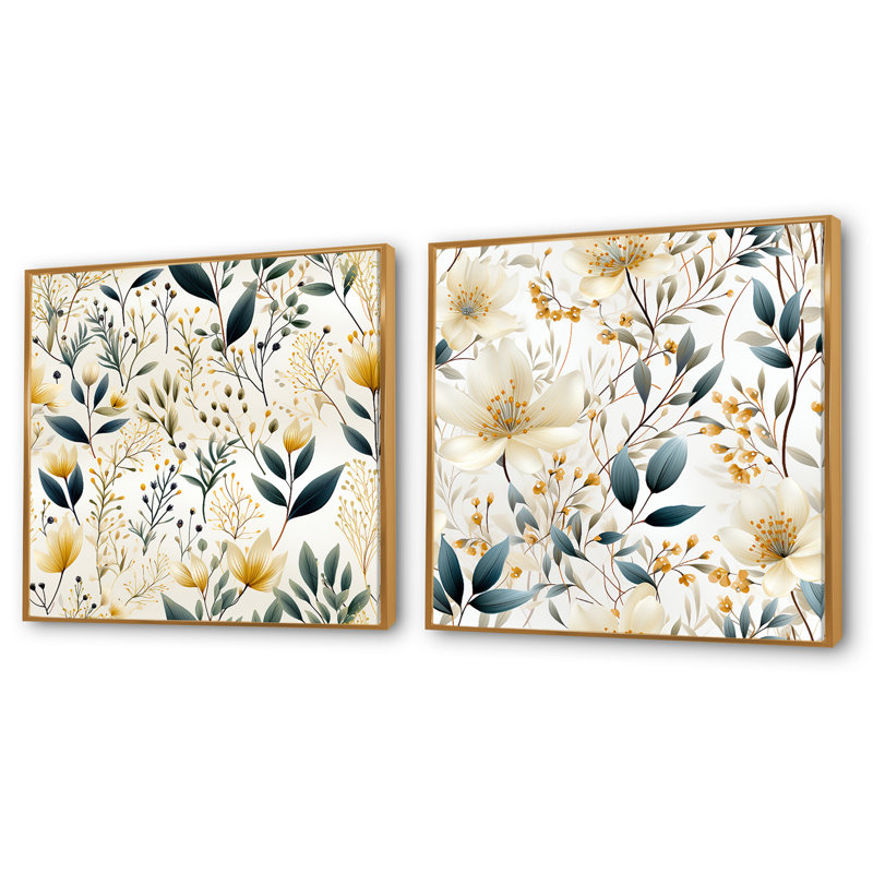 Whitby - Ensemble de 2 collages carrés floral et botanique, Cadre flottant doré, H 36 po x l 73 po