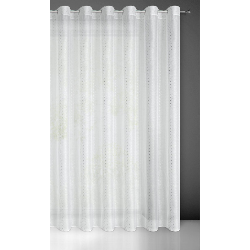 Kanako Sheer Curtain Single Panel, White/Silver, 250cm H x 300cm W