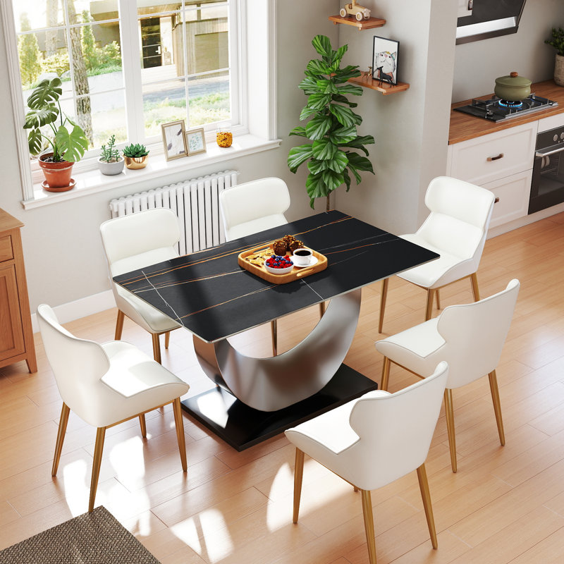 Table de salle à manger Sintered Stone, H 29,53 po x L 55,1 po x l 31,5 po, Noir, Gris