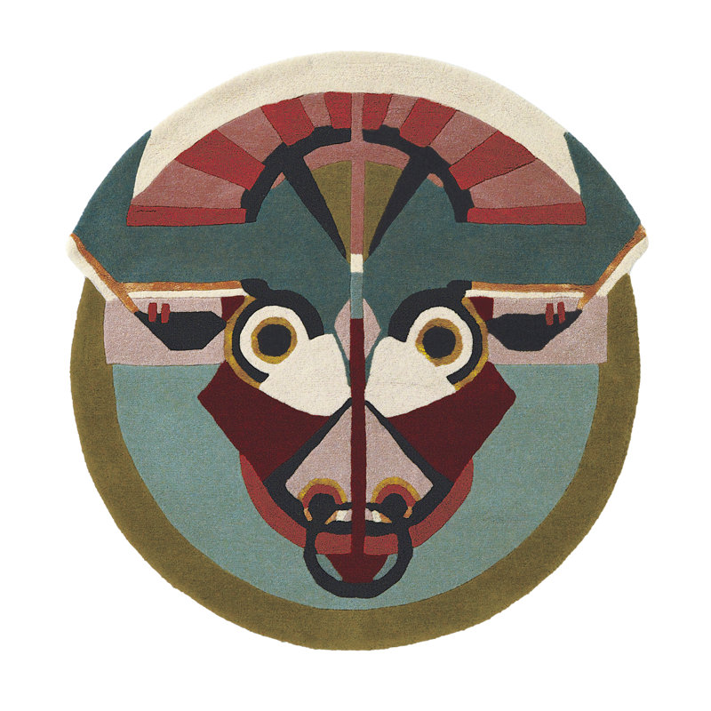 Hand Tufted Wool Area Rug in Teal/Red/Pink, Round 3'3"