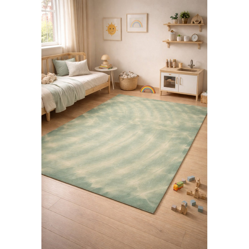 Tapis vert moderne noué à la main noué à la main 5 pi x 8 pi Jawdat